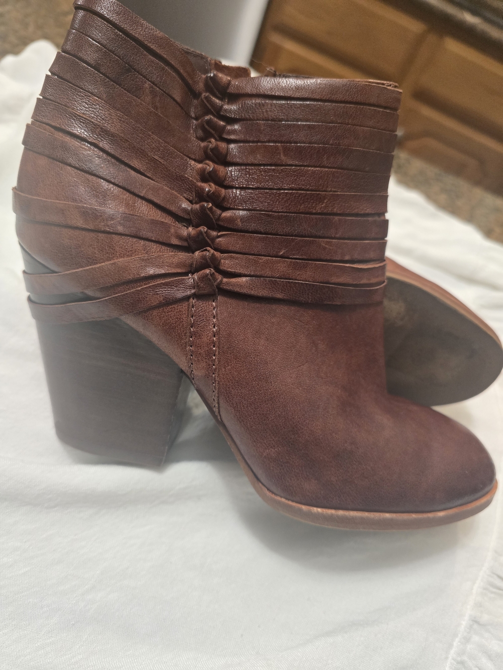 Isola Leather Brown Womens 6.5 Ankle Booties Stacked Heel